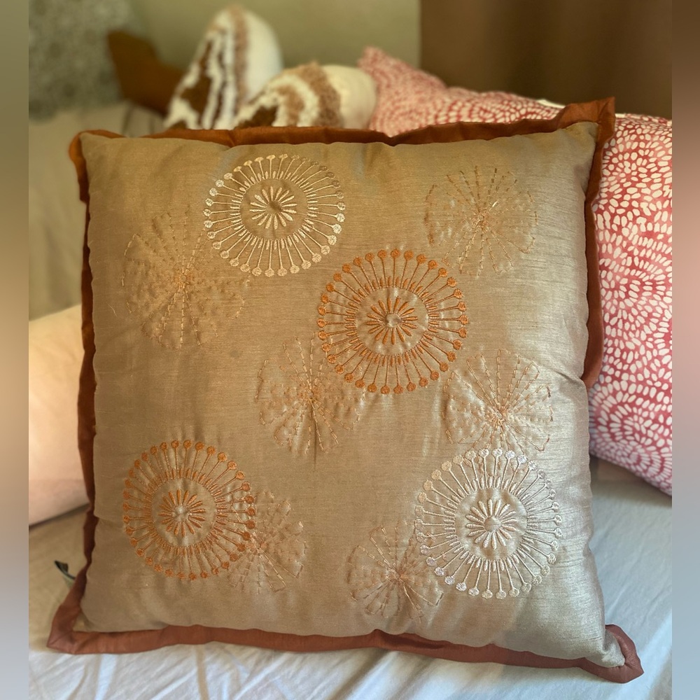 Boho Mandala 🪬embroidered silk throw pillow 16 x 16